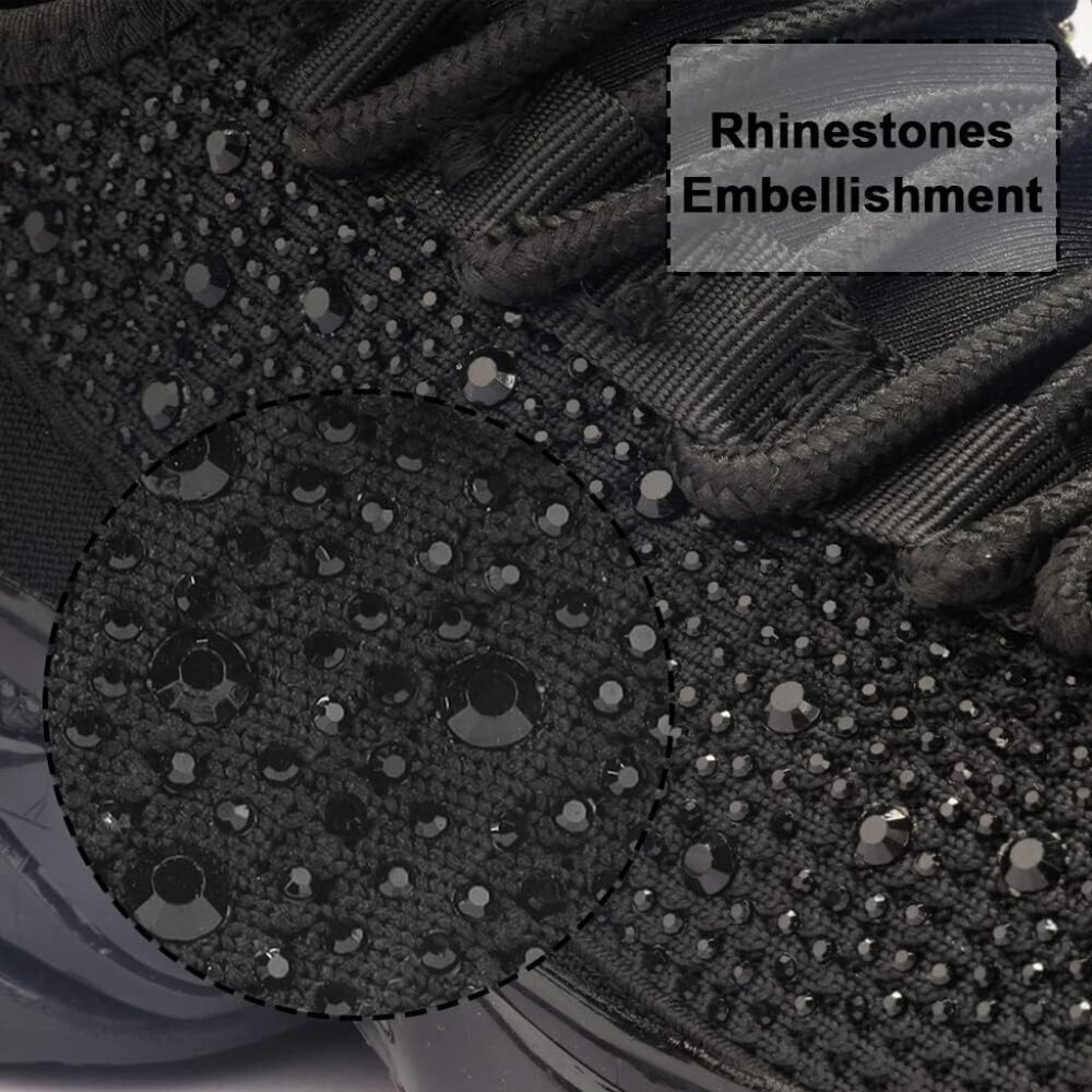 Women's Rhinestone Mesh Slip On Walking Breathable Glitter Sneaker Shoes Black - Picture 2 of 6